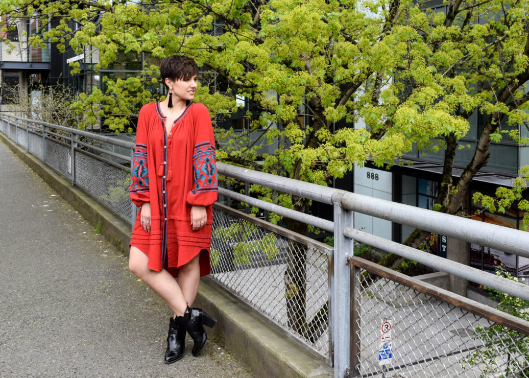 Free People in the clear red dress