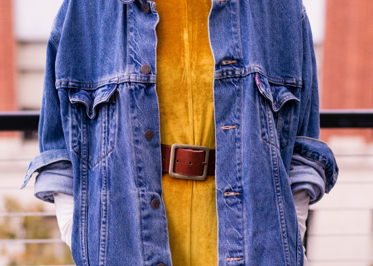 Gold Velvet & Vintage Levis Jacket-BloggerNotBillionaire