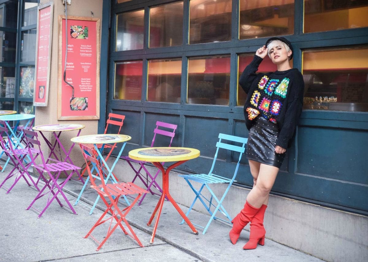 Crochet Zara Sweater & Red Sock Boots