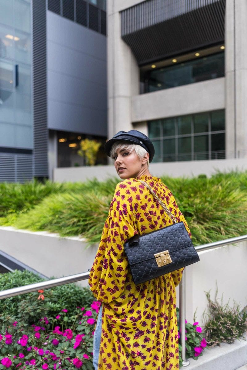 2 Ways to Wear Your Favorite Fall Maxi Dress: Mango Yellow FLoral Dress & Brixton Leather Cap