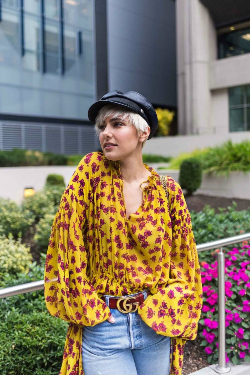 2 Ways to Wear Your Favorite Fall Maxi Dress: Mango Yellow FLoral Dress & Brixton Leather Cap