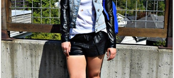 Ripped T-Shirt and Leather Shorts